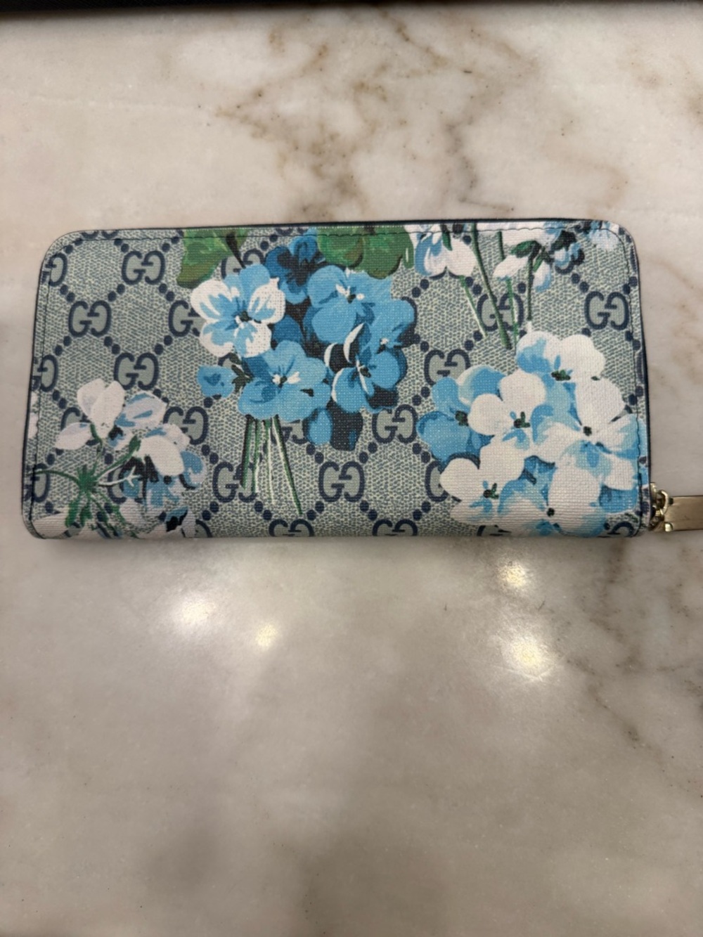 Blue Floral GG Supreme Zip-Around Wallet